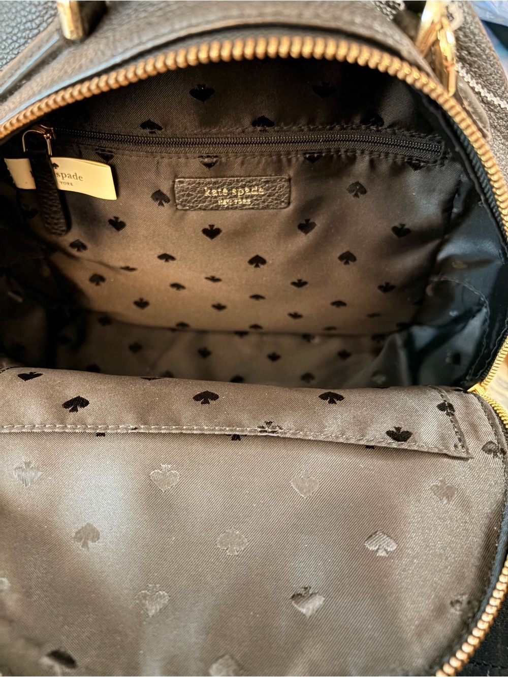 kate spade black leather mini backpack with gold logo - Picture 4 of 7